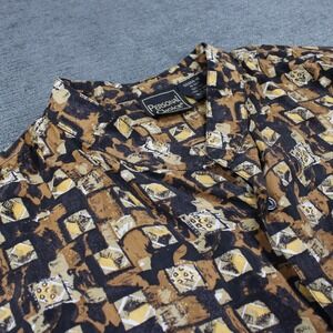 Personal Choice Mens XL Silk Button Up Shirt Geometric Abstract Brown Vintage